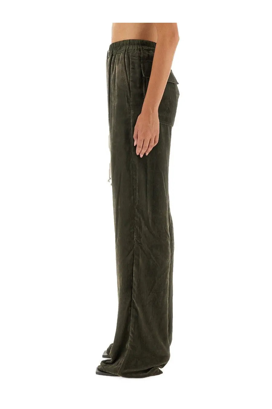 Olive green rick owens women’s pants dietrich green wide-leg trousers with elastic waistband and side pockets