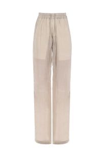 Rick Owens women’s beige high-waisted pants with drawstring waistband and wide legs in Dietrich pink style