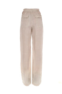 Rick Owens women’s beige wide-leg trousers with elastic waistband and two front pockets in Dietrich pink design