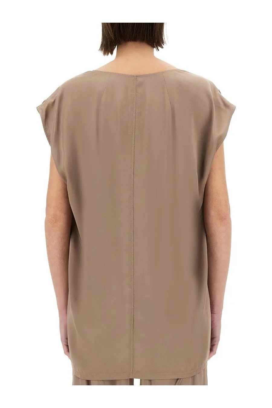Beige sleeveless rick owens women’s shirt dylan with relaxed fit and subtle vertical seam on the back