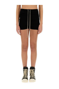 Rick Owens women’s black high-waisted shorts with off-white drawstrings in a casual design
