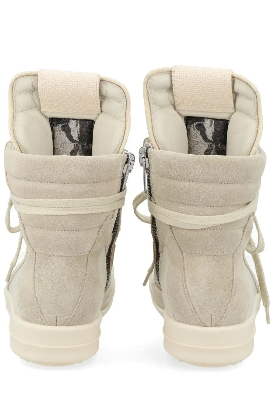Rick Owens women’s sneaker Geobasket white beige suede high-top with side zipper and matching laces