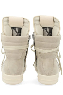 Rick Owens women’s sneaker Geobasket white beige suede high-top with side zipper and matching laces