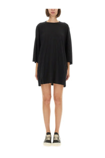 Rick Owens women’s black oversized cotton dress with three-quarter sleeves and relaxed fit front view