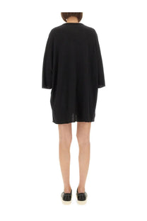 Rick Owens women’s tommy shirt black oversized knit dress with three-quarter sleeves and relaxed flowing silhouette