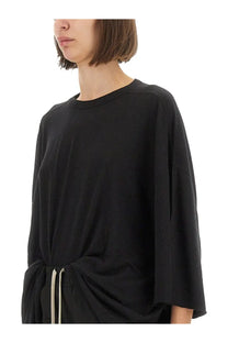 Rick owens women’s tommy shirt black oversized t-shirt with relaxed fit and drawstring waistband
