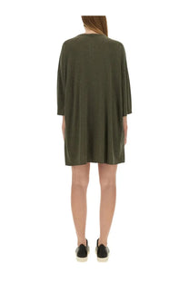 Rick Owens women’s Tommy shirt green olive green loose fitting knit dress with three quarter sleeves and relaxed silhouette