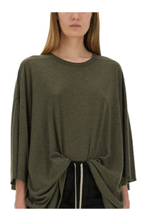Rick owens women’s tommy shirt green olive green oversized knit top with relaxed fit and front knot detail