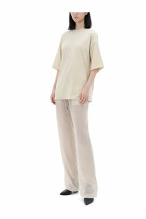 Cream-colored oversized rick owens womens tommy shirt with short sleeves and a relaxed fit in soft fabric