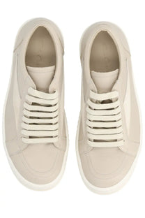 Rick Owens women’s vintage sneaks sneaker in cream-colored suede with white laces and matching rubber sole