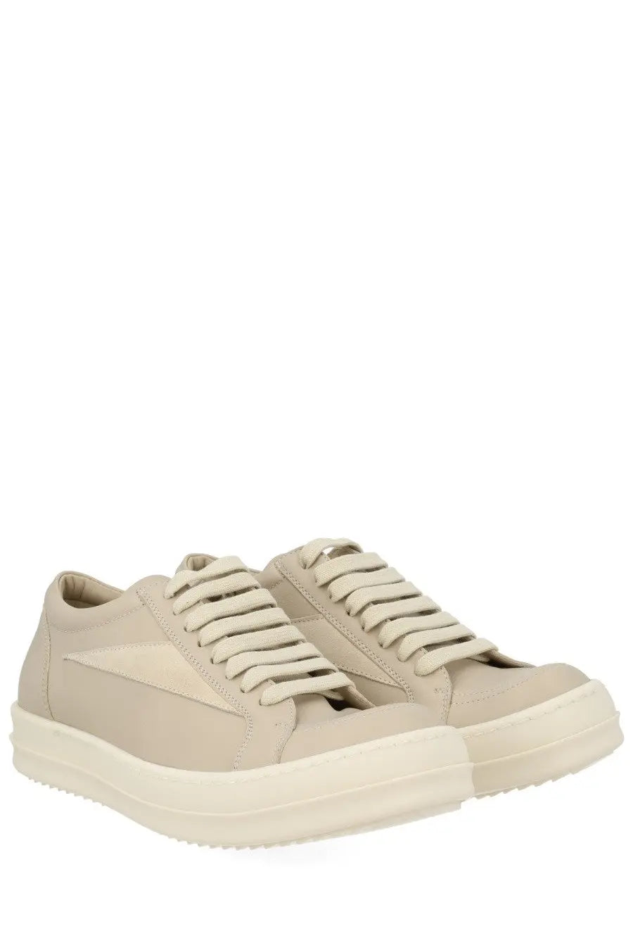Beige suede low-top sneakers with thick white rubber sole and laces from Rick Owens women’s vintage sneaks sneaker beige