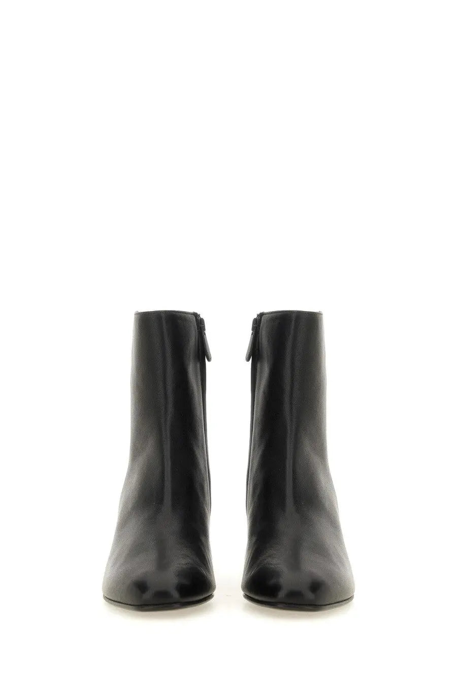 Roberto Festa women’s black leather ankle boots with sleek glossy finish and inner side zipper detailing