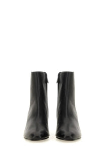 Roberto Festa women’s black leather ankle boots with sleek glossy finish and inner side zipper detailing