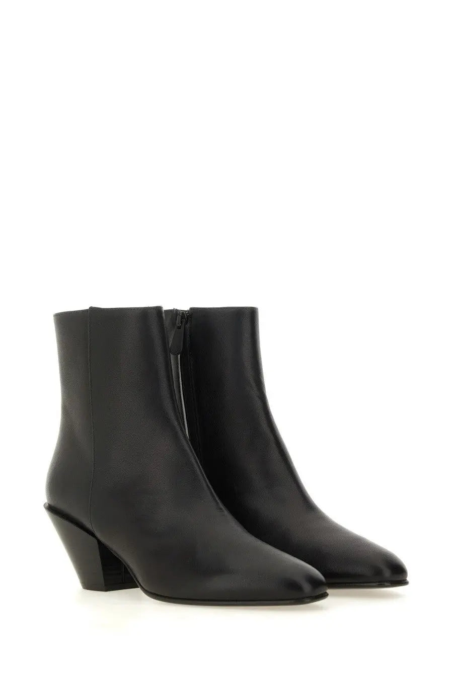 Roberto Festa women’s black leather ankle boots with a sleek pointed toe and low block heel