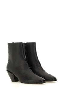 Roberto Festa women’s black leather ankle boots with a sleek pointed toe and low block heel