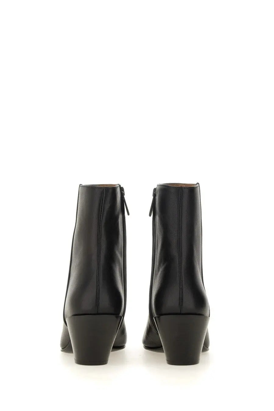 Roberto Festa women’s black leather ankle boots with a sleek glossy finish and low block heel