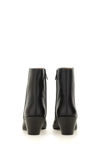 Roberto Festa women’s black leather ankle boots with a sleek glossy finish and low block heel