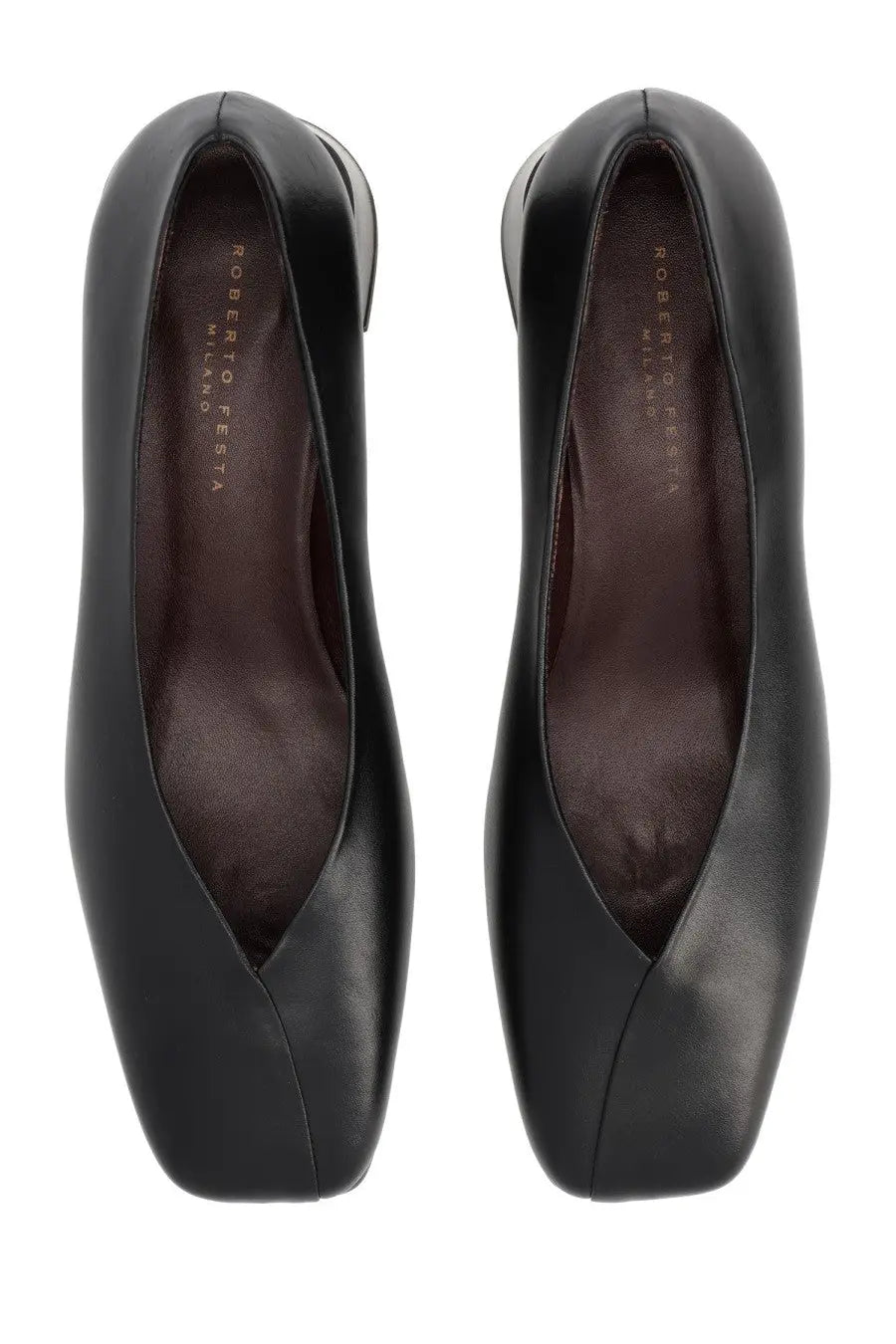 Black leather ballet flats by Roberto Festa womens Écolleté Vina black featuring a sleek low profile design