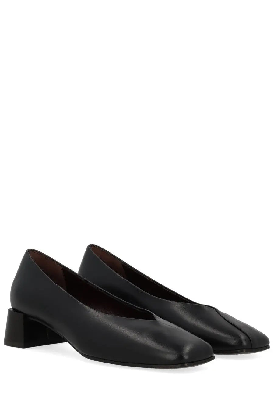 Roberto Festa women’s Écolleté vina black leather pumps with square toe and low block heel