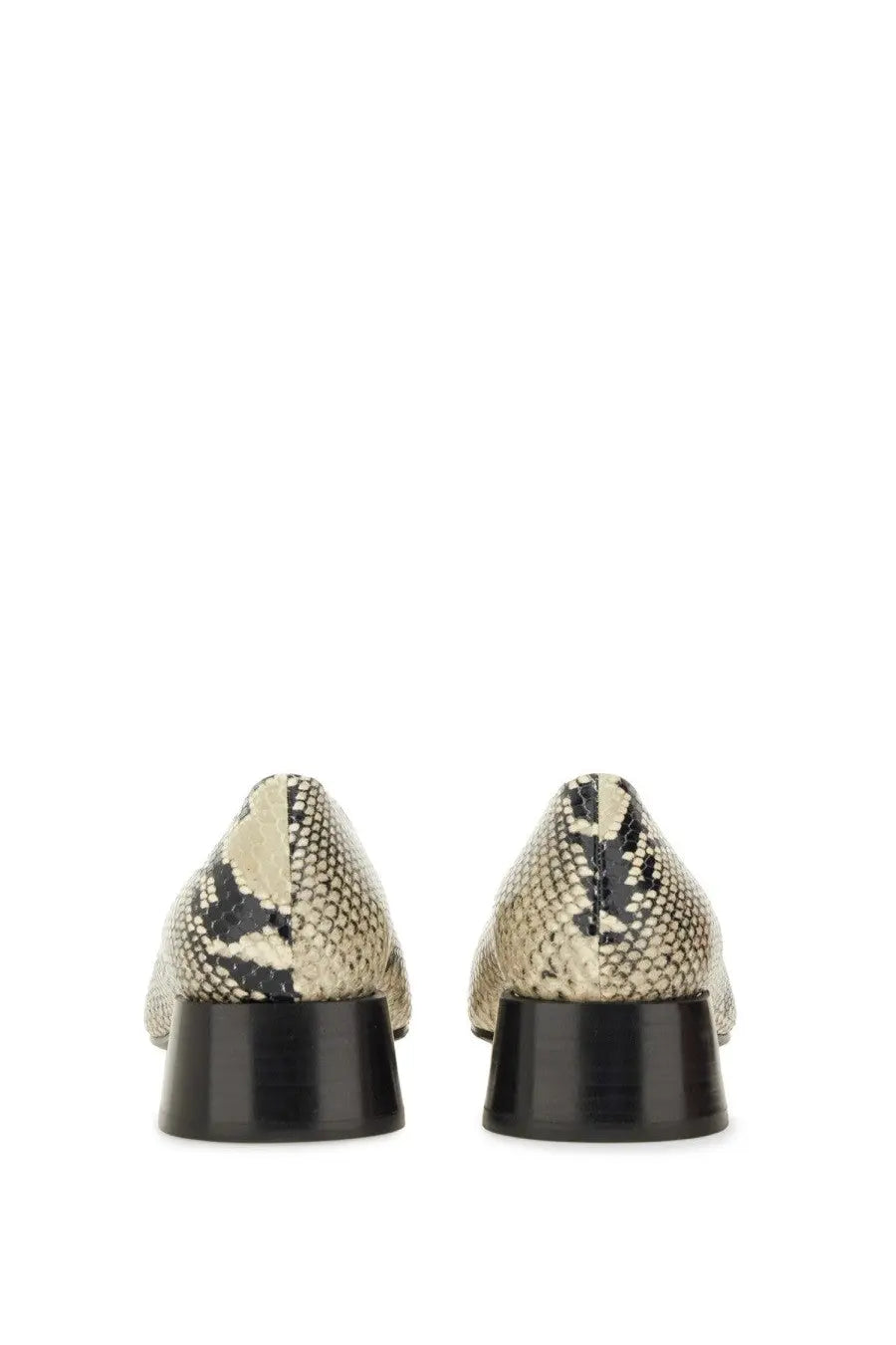 Roberto Festa women’s écolleté vina pattern snake-print leather loafers with black block heels