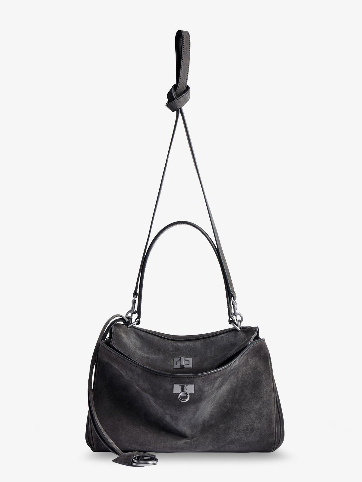 Balenciaga Women's Rodeo Suede Crossbody Bag Grey