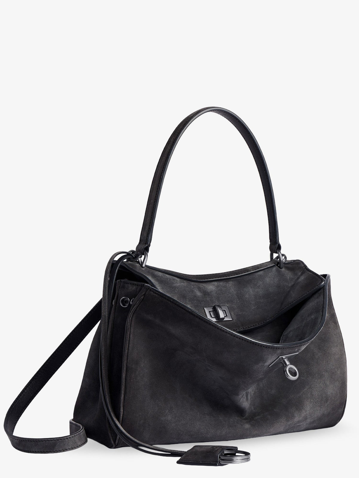 Balenciaga Women's Rodeo Suede Crossbody Bag Grey