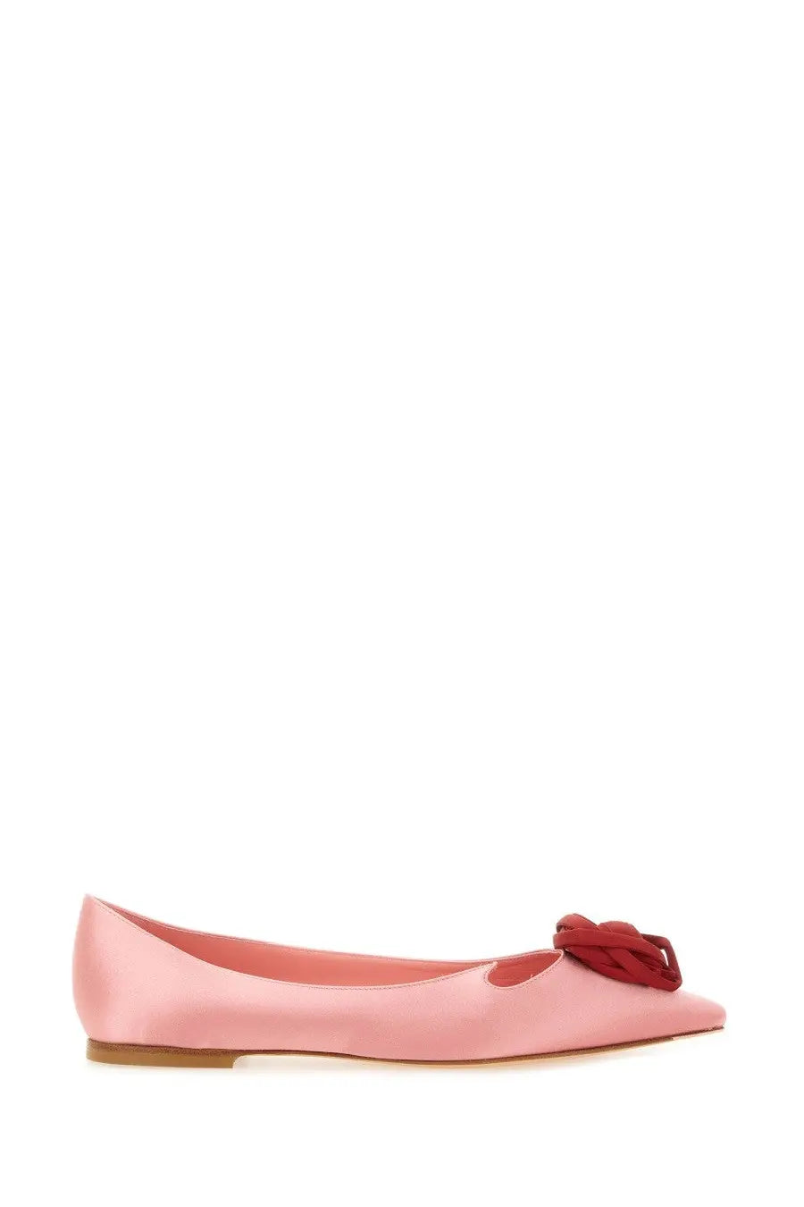Roger Vivier women’s ballerina rose Vivier blue pink satin flat shoe with red bow at the toe