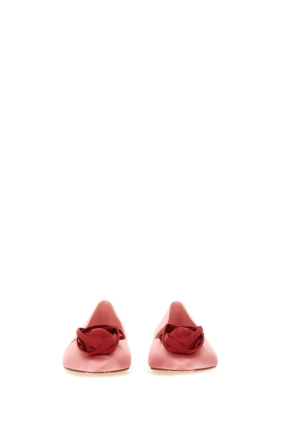 Roger Vivier women’s ballerina rose Vivier blue pink satin flats with deep red ribbon rose at the toe