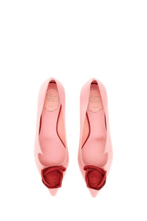 Roger vivier womens ballerina rose vivier blue pink satin pumps with delicate red rose embellishment at the toe