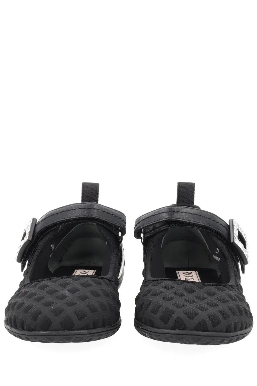Roger Vivier women’s ballerina viv low black infant mary jane shoes with textured rubber sole and decorative buckle accents