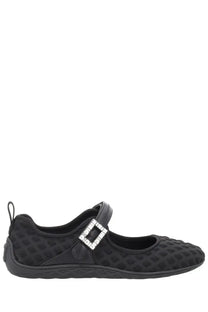 Roger Vivier women’s ballerina viv low black mary jane flat shoe with textured upper and silver buckle with clear crystals