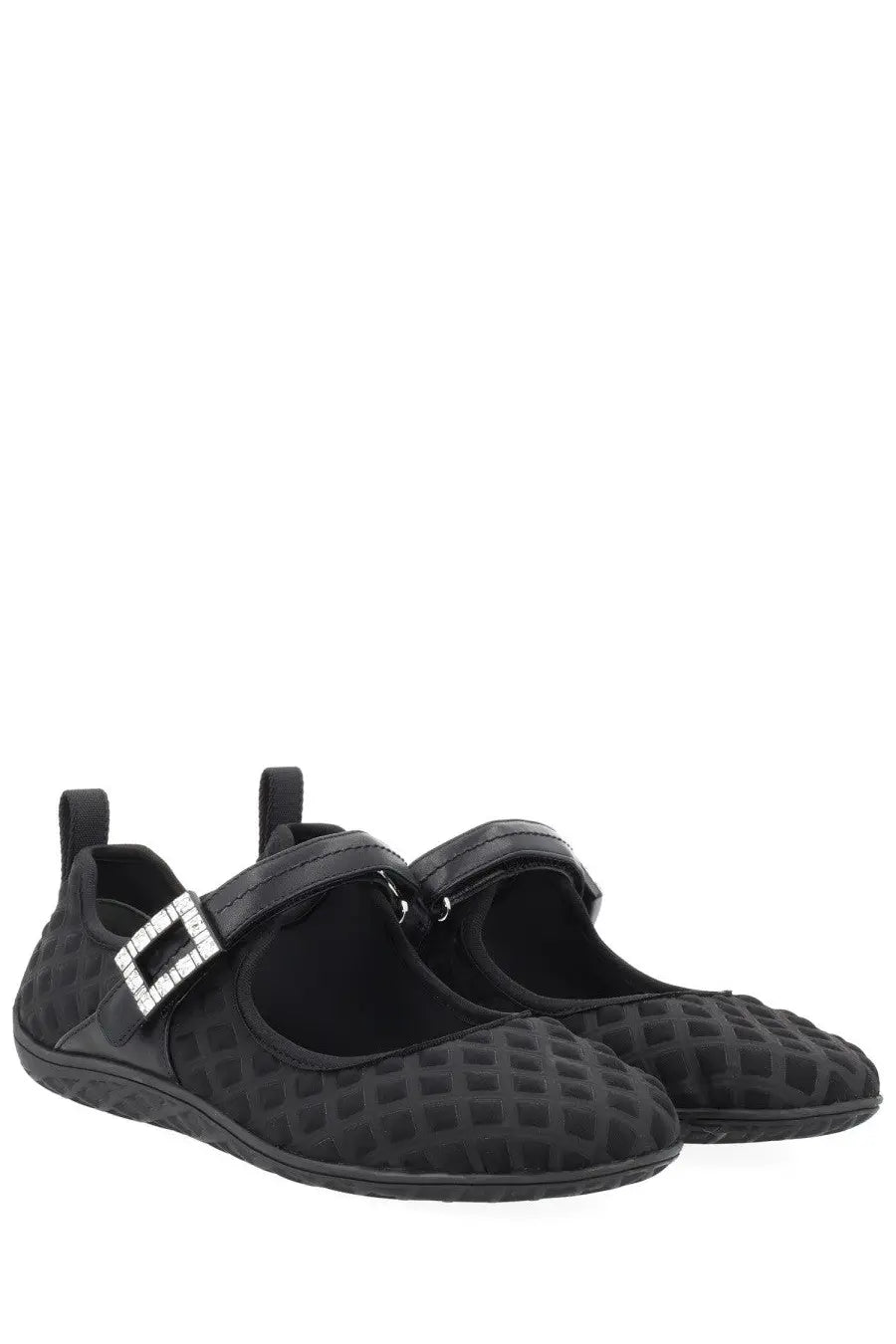 Roger Vivier women’s ballerina viv low black mary jane flats with quilted texture and silver-toned buckle accent