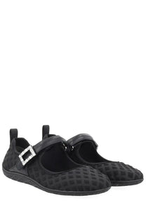 Roger Vivier women’s ballerina viv low black mary jane flats with quilted texture and silver-toned buckle accent