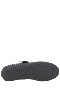 Black rubber sole with diamond-patterned tread and embossed logo on roger vivier women’s ballerina viv low black