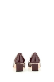 Roger vivier women’s belle vivier pumps red burgundy patent leather with block heel front view