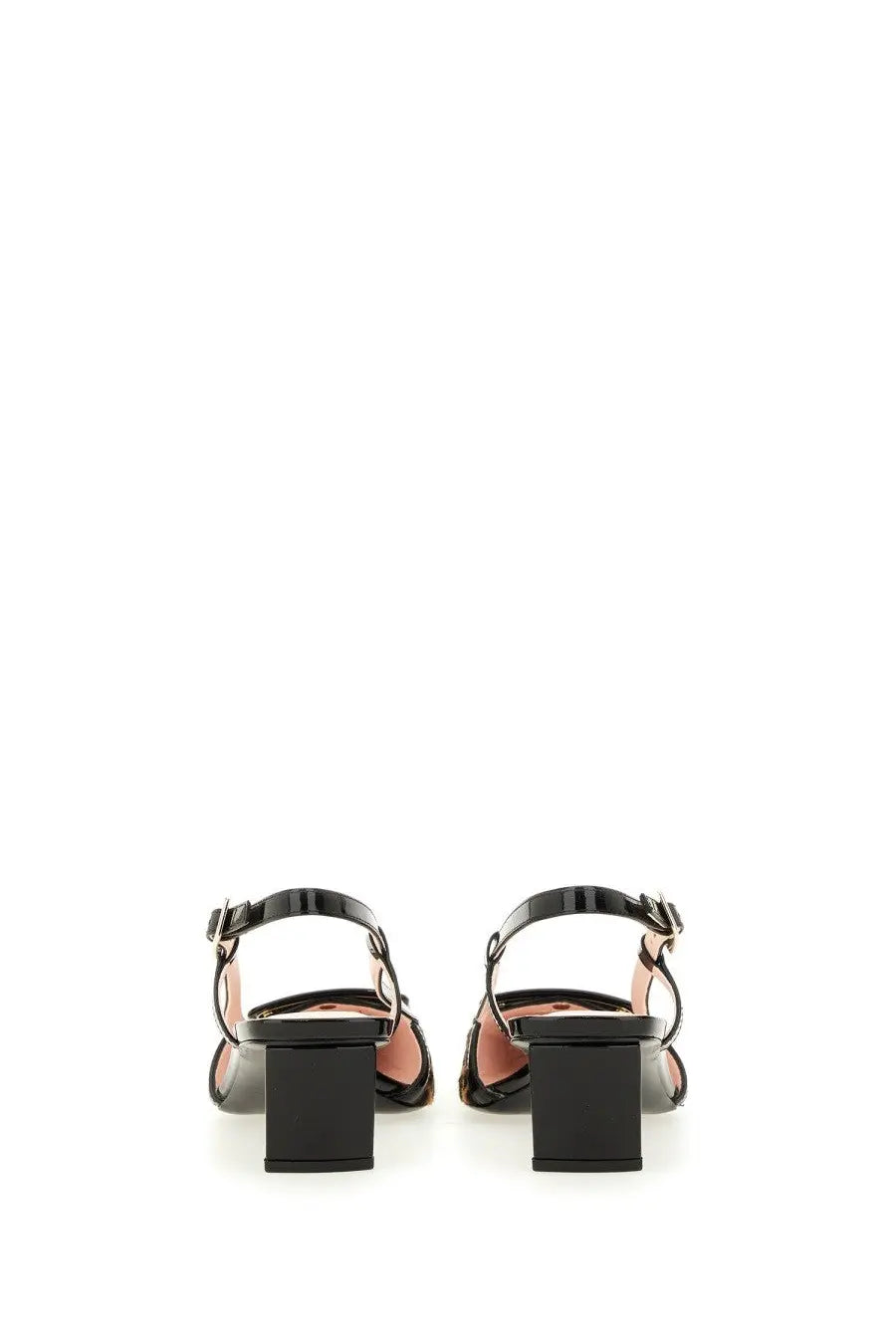 Roger vivier women’s belle vivier slingback pumps in black patent leather with square block heel and ankle strap