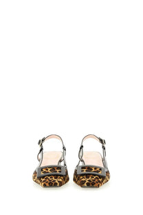 Roger Vivier women’s Belle Vivier leopard print suede slingback flats with black rectangular buckle front view