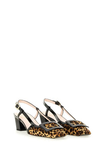 Roger vivier women’s belle vivier leopard-print suede and patent leather slingback pumps with black square buckles
