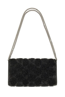 Roger vivier women’s efflorescence black clutch bag with raised rose appliqués and silver chain strap