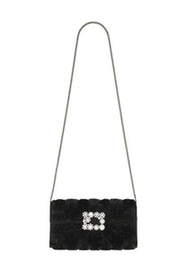 Roger Vivier women’s efflorescence black clutch bag with textured rose appliqués and diamond-encrusted clasp