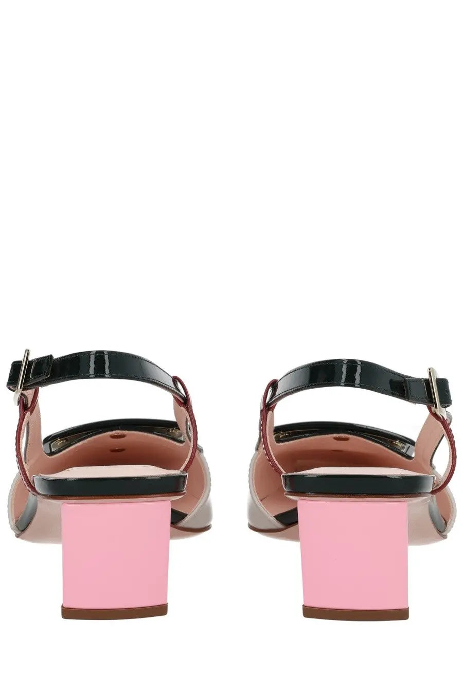 Roger vivier women’s pink and black lacquered slingback pumps with glossy finish and block heels