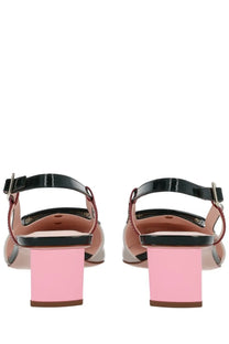 Roger vivier women’s pink and black lacquered slingback pumps with glossy finish and block heels