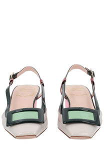 Roger vivier women’s lacquered slingback pumps multicolor with translucent beige patent leather and mint green accent panel
