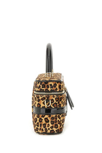 Roger vivier women’s mini vanity belle vivier bag with leopard print and glossy black handle and trim
