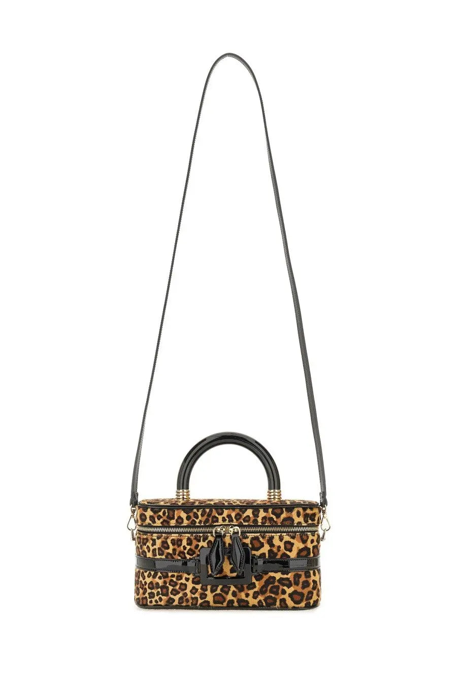Roger Vivier women’s mini Vanity Belle Vivier bag leopard print with black handle and gold-tone hardware accents