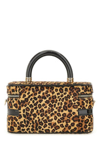 Roger vivier women’s mini vanity belle vivier bag in leopard print with glossy black handle and gold tone hardware