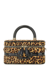 Roger vivier women’s mini vanity belle vivier leopard print handbag with glossy black handle trim and gold-tone hardware