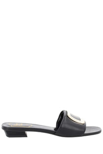 Roger vivier women’s sandalo mule belle black leather slide sandal with a prominent silver-toned rectangular buckle
