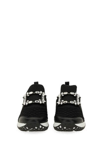 Roger vivier women’s sneaker viv run black with sleek knitted upper and silver crystal embellished buckle straps