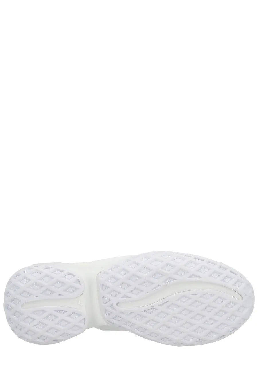 White rubber sole with grid tread pattern and smooth edges on roger vivier women’s vivrun sneaker white